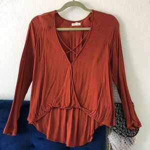 Long sleeved cross v neck